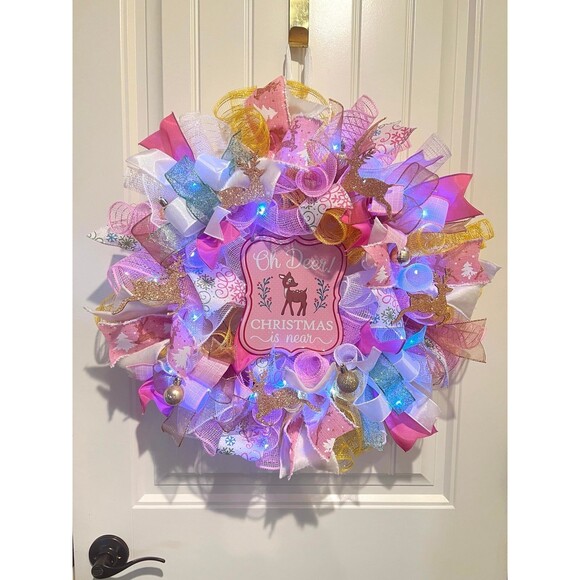 Handmade Oh Deer! Christmas is Near Holiday Ribbon Door Wreath 22 in W65 SO CUTE - Picture 11 of 11